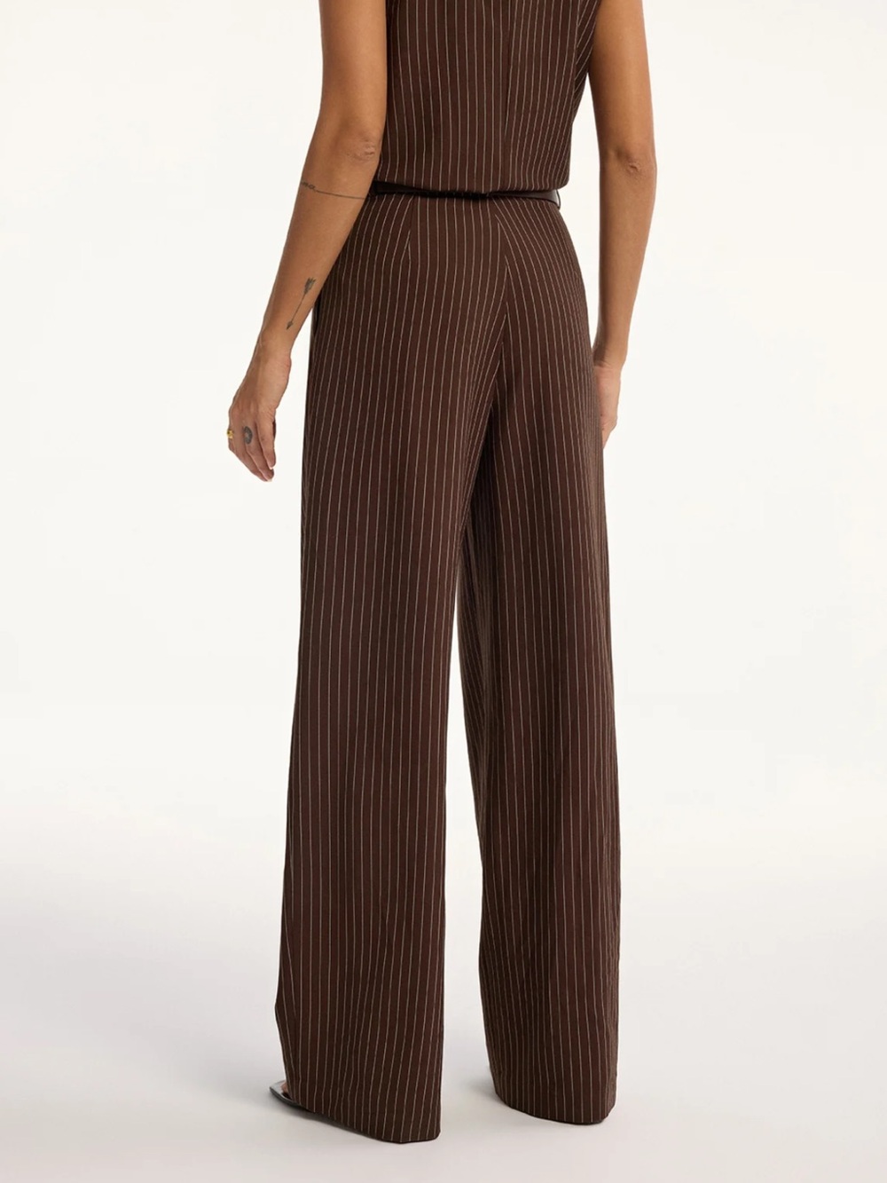Commense Brown Pinstripe Top & Pants Set S | Office Siren Tailored Set - Picture 6 of 9